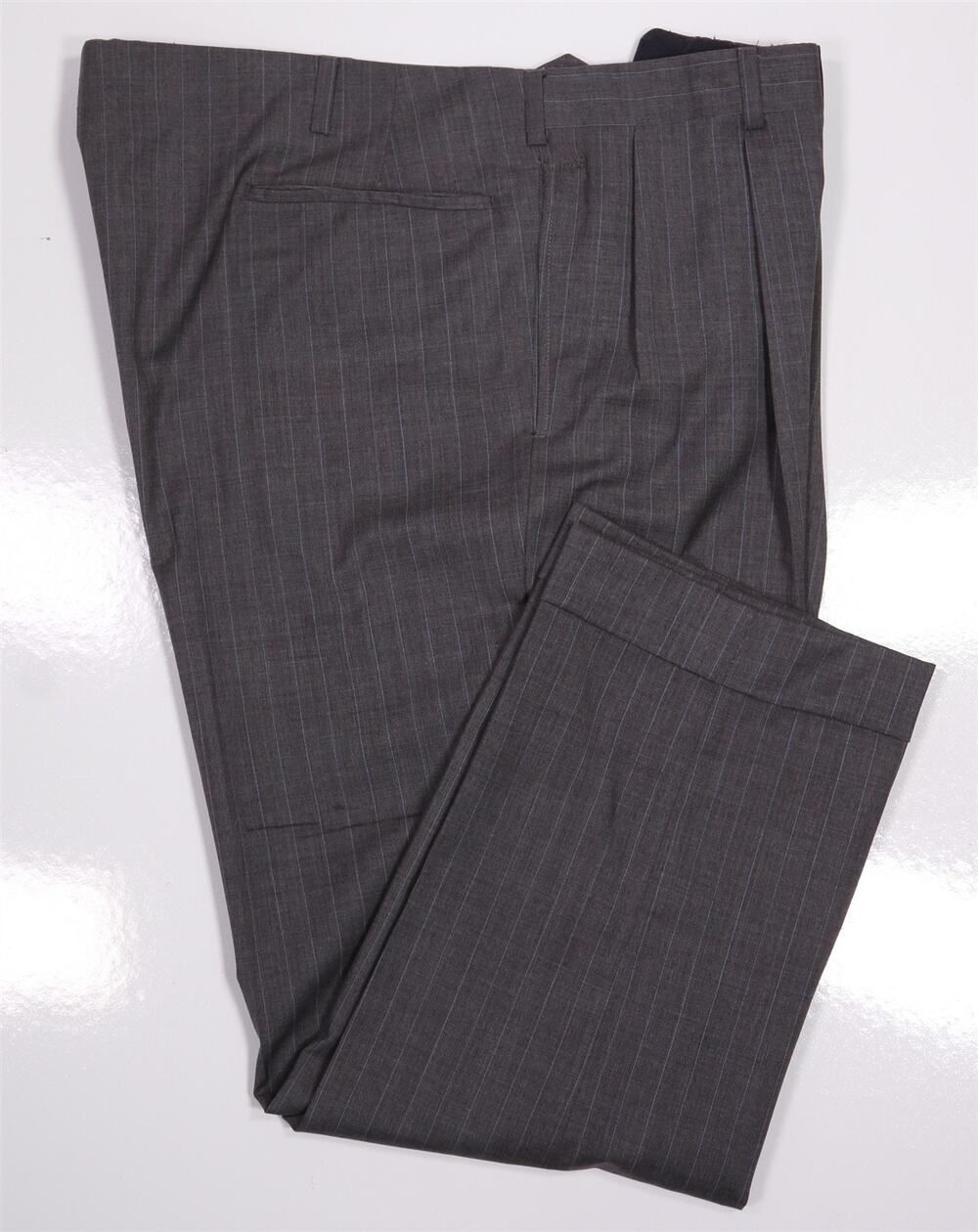 Oxxford Gray w/ Blue Pinstripe Wool Pleated Dress Pants Trousers 40x27